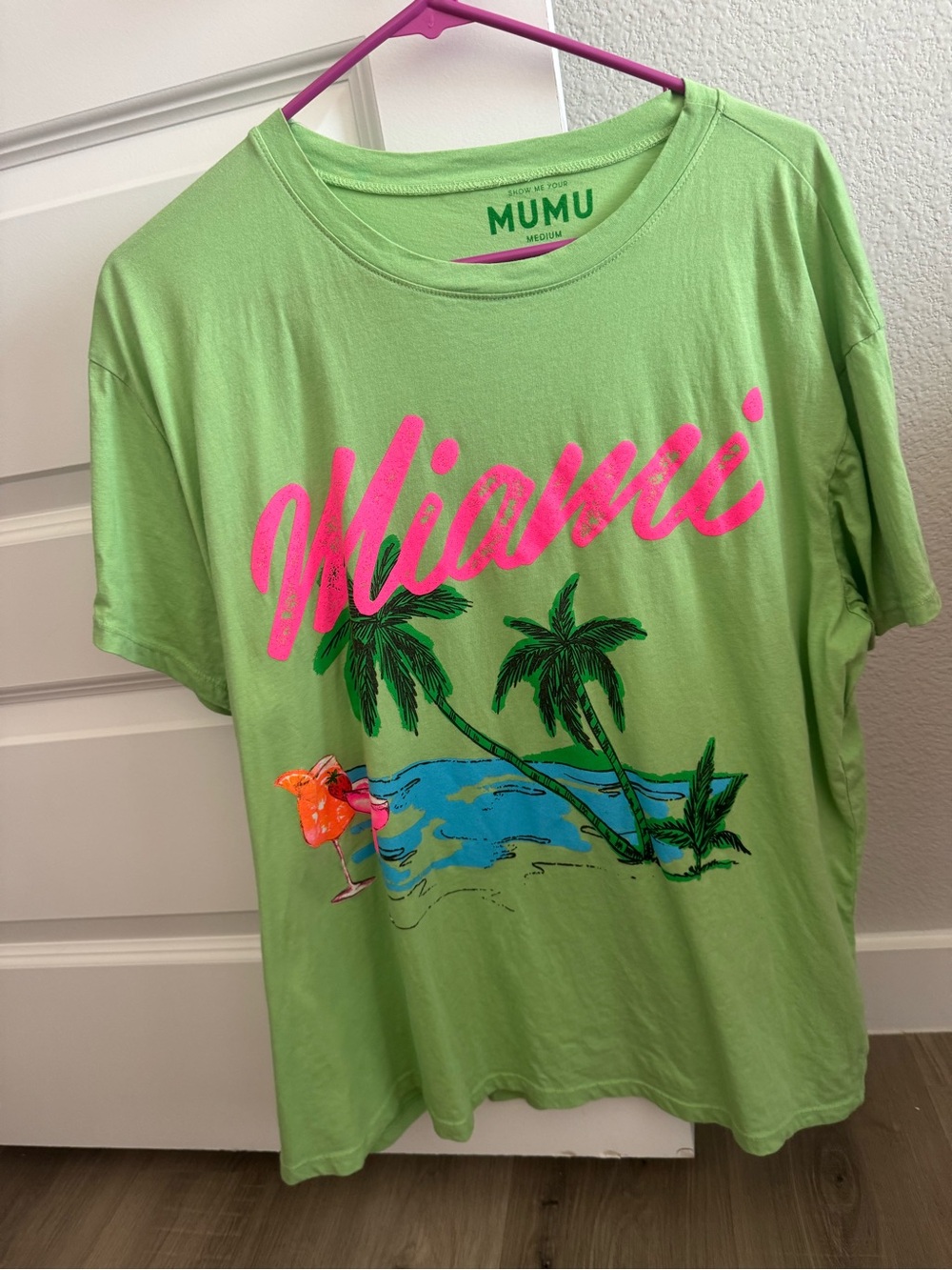 Show Me Your MuMu Lime Green Miami Graphic Tee with Neon Pink Script